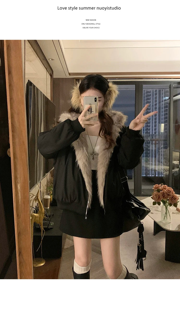 Two-sided Wear Imitation Mink Velvet Fur Hooded Cotton Padded Jacket Fashion New Winter Jackets Women's Short Loose Coats Trend