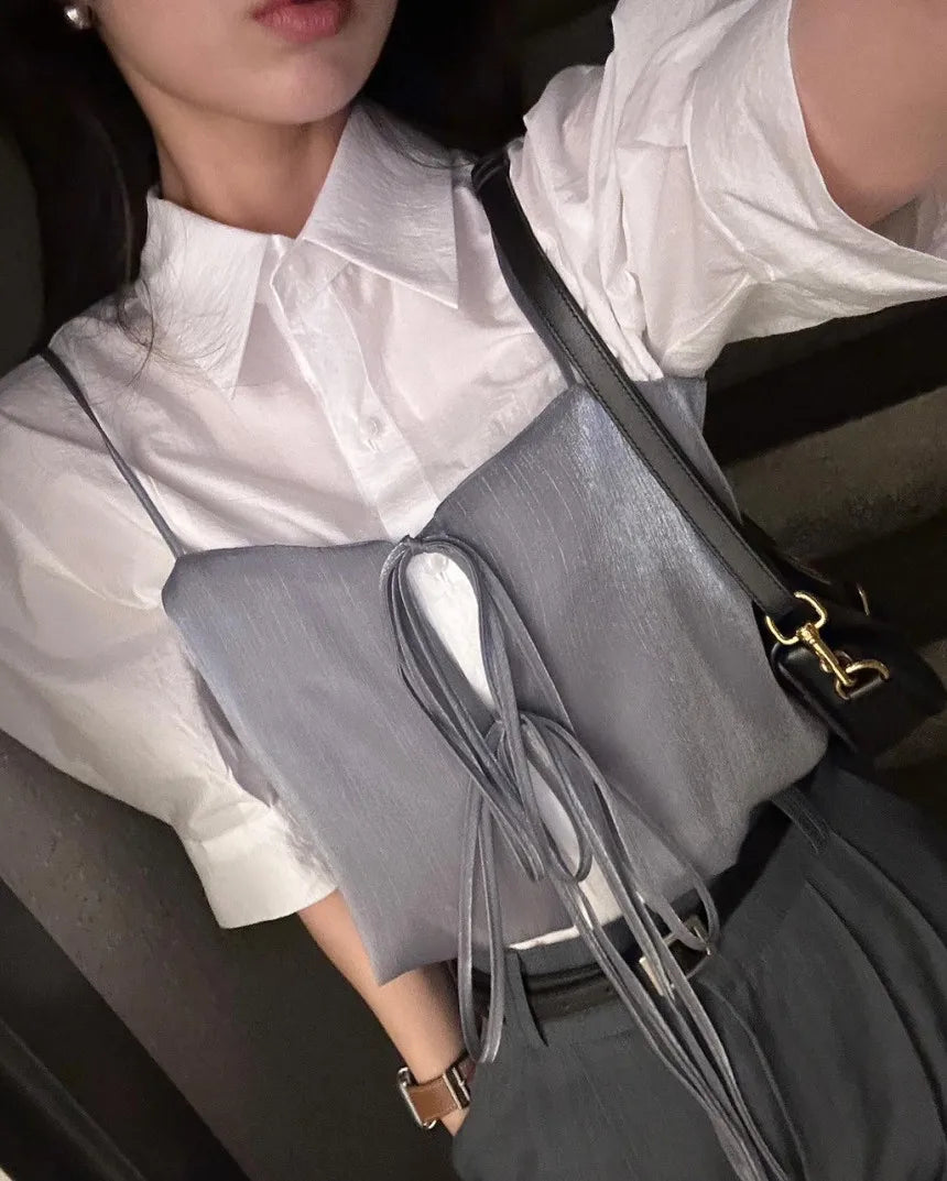 Chic Summer Loose ort Svel Vest Women's Faion Design Collar Tied Casual Versatile Layering Top Chinese Brand