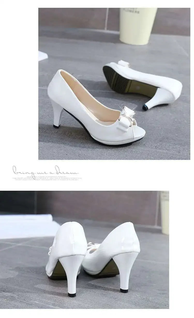 2024 Female Stiletto High Heel Shoes Woman Pumps Sexy Open Toe Fish Mouth Shoes Woman Bowknot Party Sandals Ladies Summer Shoes