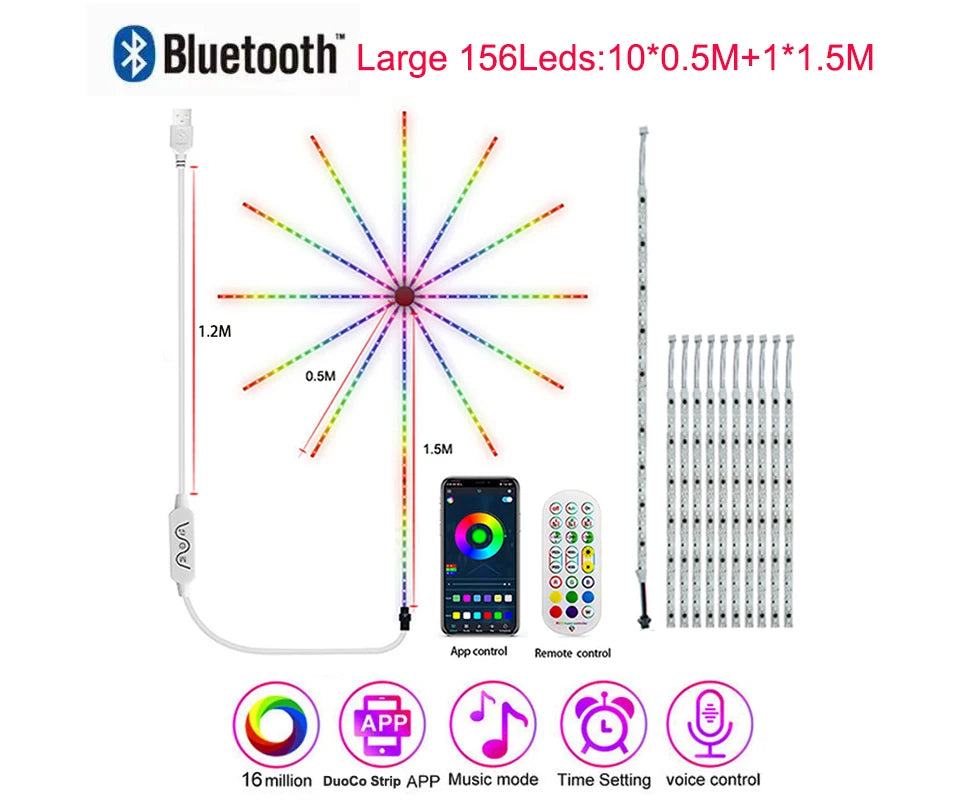 Firework Led Strip Lights For Room Wall Bluetooth Led Tape Light 5V Music Sync Led Lighting Strips Usb Led Strip Rgbic