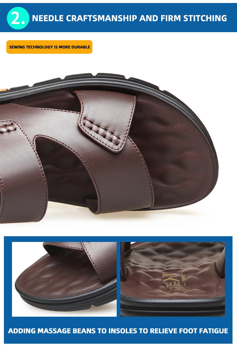 Laorentou Genuine Leather Summer Casual Beach Shoes, Cowhide Soft Soles, Anti Slip, Dual-Purpose Sandals for External Wear2050606