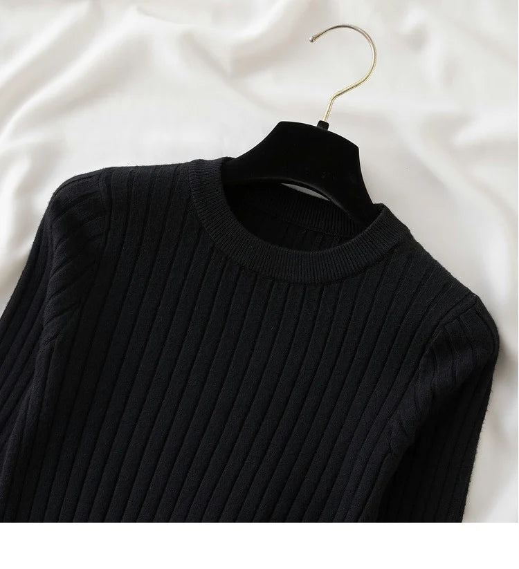 Autumn Winter 2025 Tops Pullovers Women Sweaters Knit Soft Jumper Tops O-Neck Ribbed Long Sleeve Korean Slim-fit Female Sweater