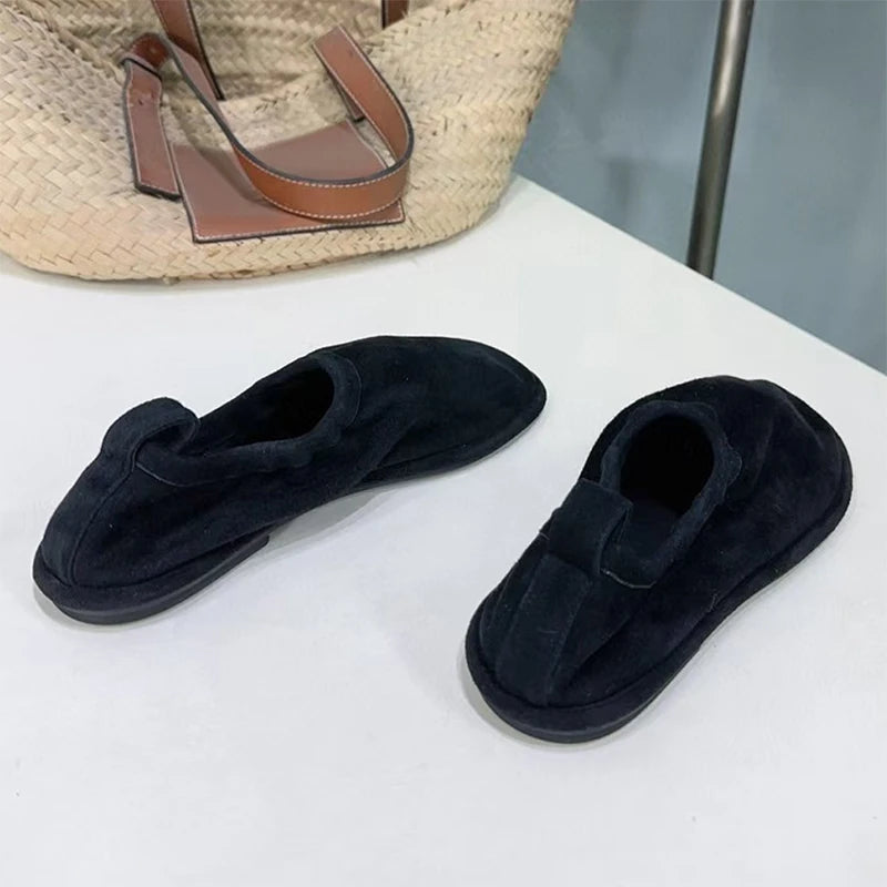 High Quality Suede Leather Loafers Women Round Toe Slip-On Casual Flat Shoes Woman Daily Lightweight Comfort Walking Shoes Woman