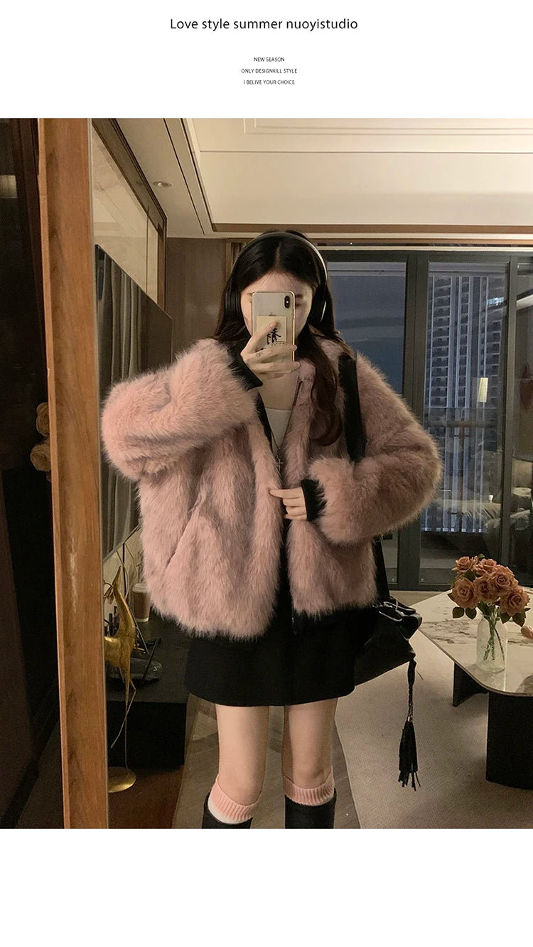 Two-sided Wear Imitation Mink Velvet Fur Hooded Cotton Padded Jacket Fashion New Winter Jackets Women's Short Loose Coats Trend