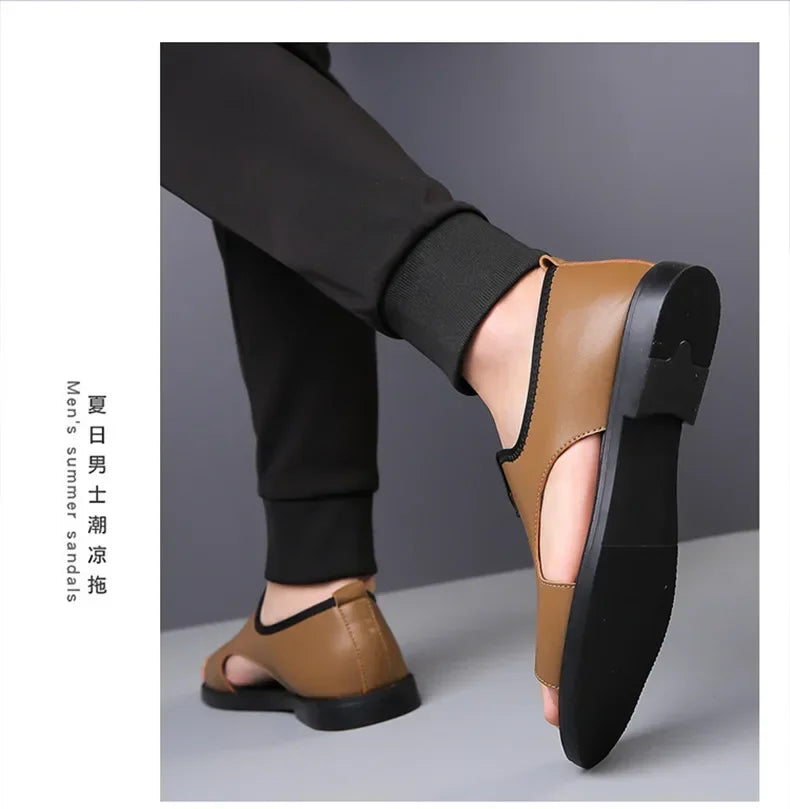 Sandals for Men Brand Casual Shoes Outdoor Fashion Men's Slippers Comfortable Beach Shoes High Quality Leather Man Flat 2025