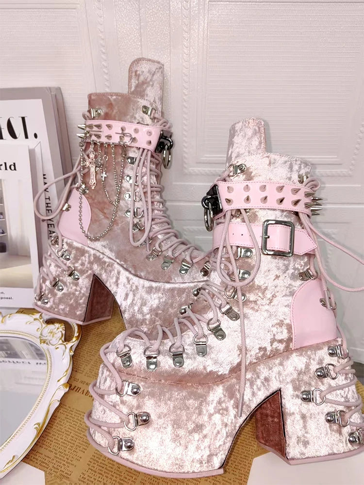 2025 Lolita Punk Punk Shoes Round Head Ultra High Heels Sponge Cake Queen Shoes Japanese Sweet Princess Boots