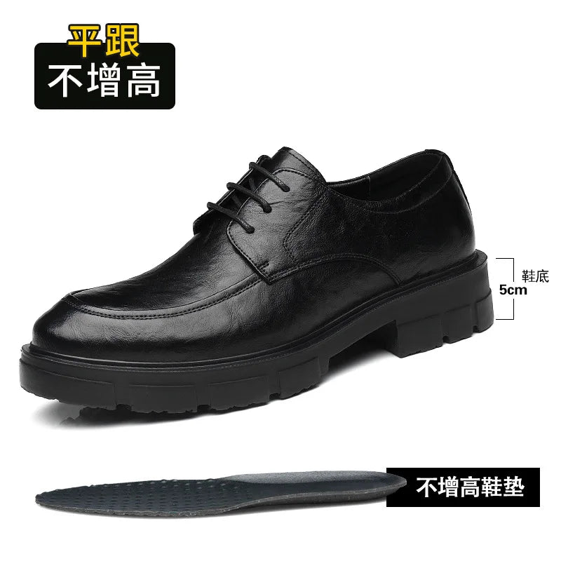 5 8 10 Cm Heel Leather Men's Dress Shoes Fashion Casual New Designer Cowhide Lace-up Platform Wedding Shoes for Man