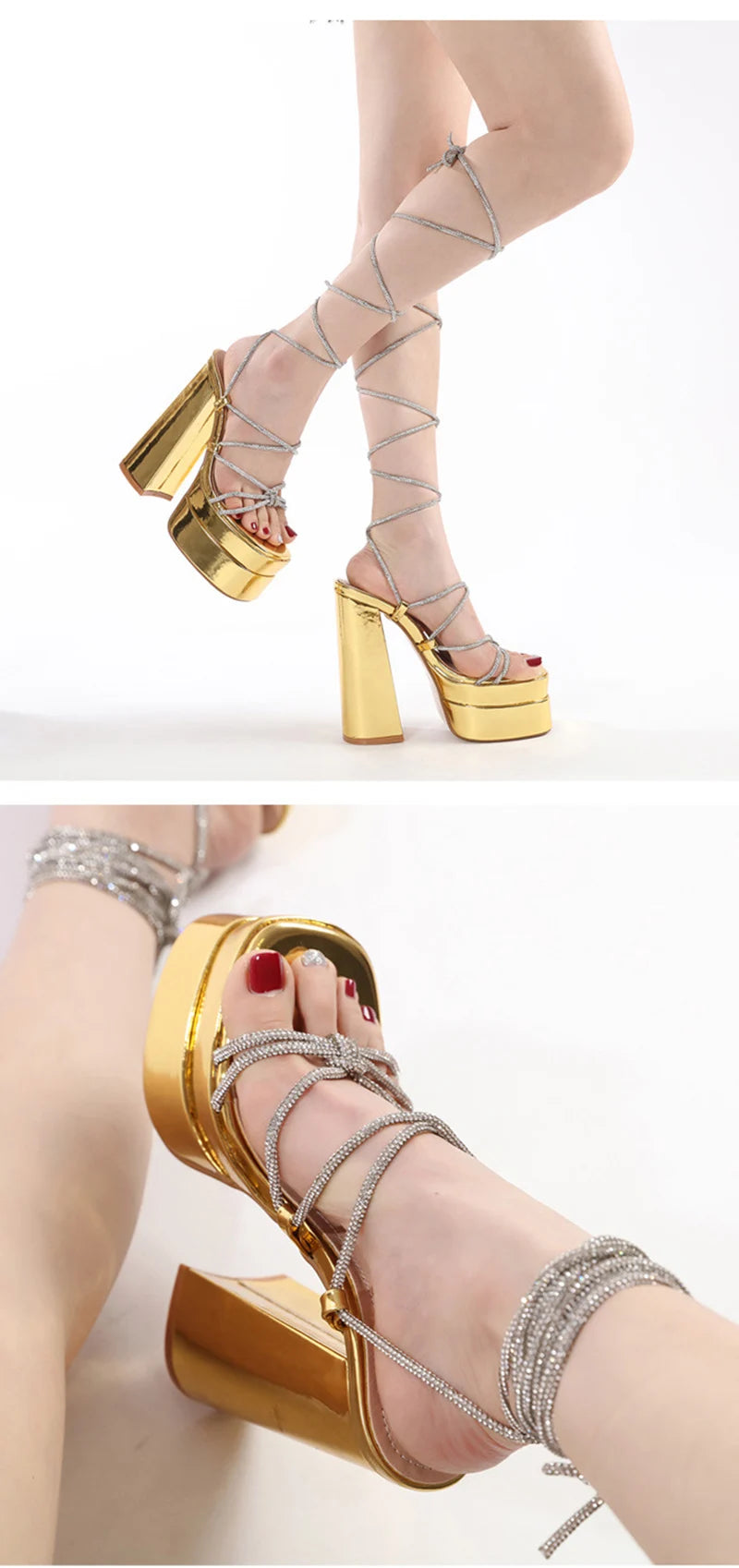 MM2025 New Arrival Rhinestone Embellished Knot T-Strap Heels Roman Peep-toe Summer Sandals Shiny Perfomance Anniversary Footwear