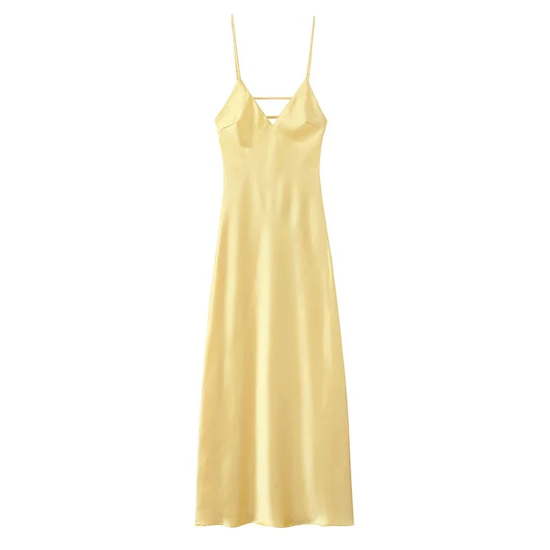 Irregular Yellow Backless Maxi Dress Women's Elegant Half Sleeve Split Slim Fit Pleated Robes 2025 Lady Evening Party Gowns New