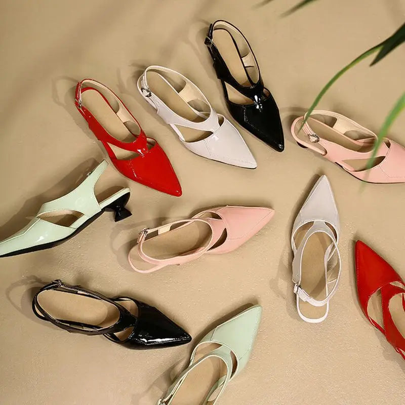 REAVE CAT 2022 Ladies Sandals Pointed Toe Heels Buckle Straps Size 33-45 Black Red Elegant S3691