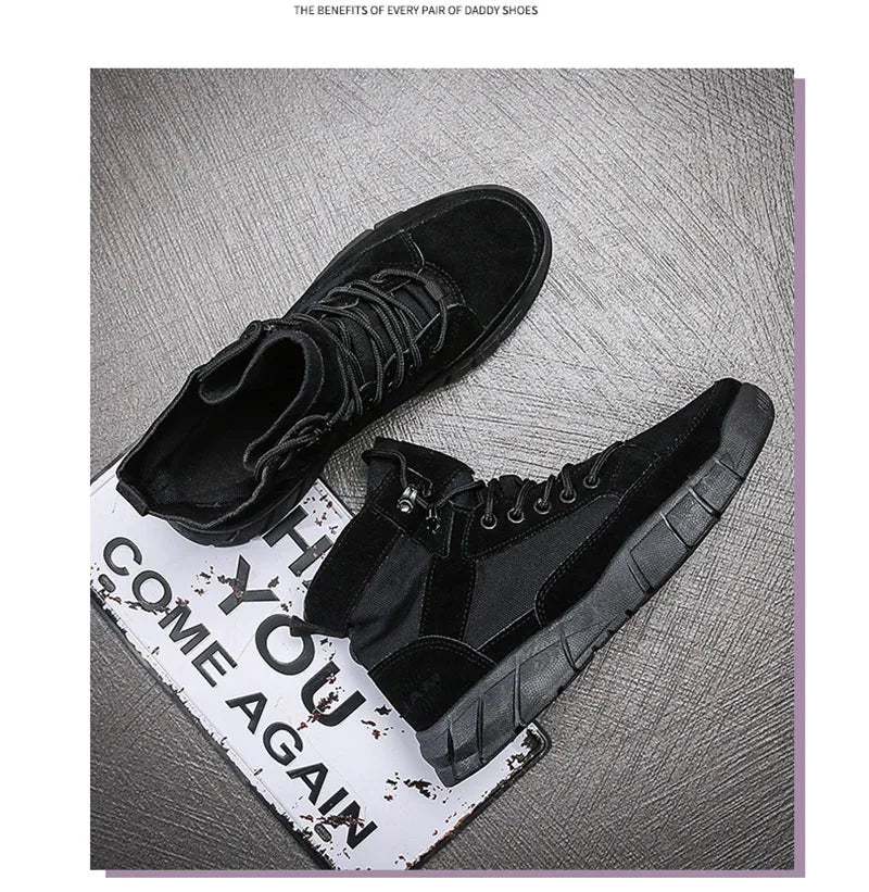 Fashion Boots Men Autumn Early Winter Shoes Flat Thick Sole Mens Ankle Boots Brand Male Footwear Black Beige KA4873