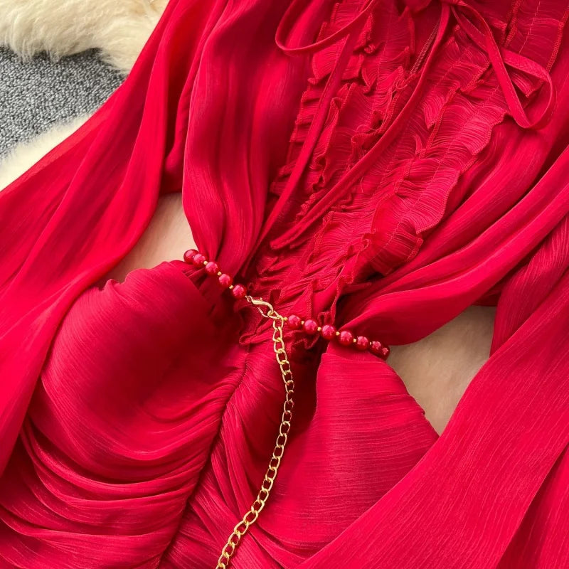 Elegant Lace Splice Mermaid Dress Autumn Clothes Women Lantern Sleeve Bodycon Maxi Long Dresses Evening Party Club Dress Vestido