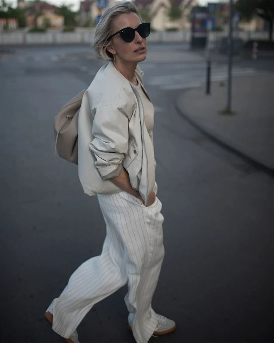 2025 Autumn Fashion Pocket Windbreaker Jackets Women Loose Crewneck Chic Outerwear Coat Female Short Jacket Mujer Clothes