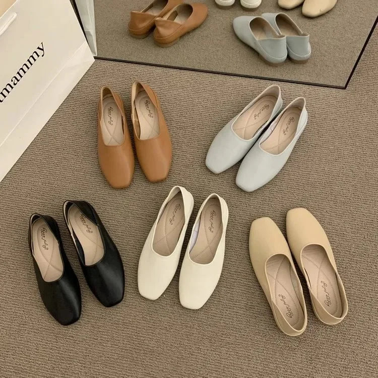 Shallow cut flat bottomed comfortable work shoes for women