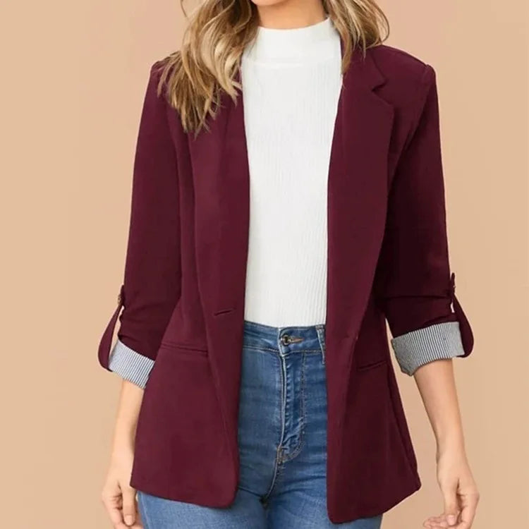 Women Autumn Winter Fashion Splicing Lapel Slim Cardigan Blazer Jacket Long Sleeve Casual