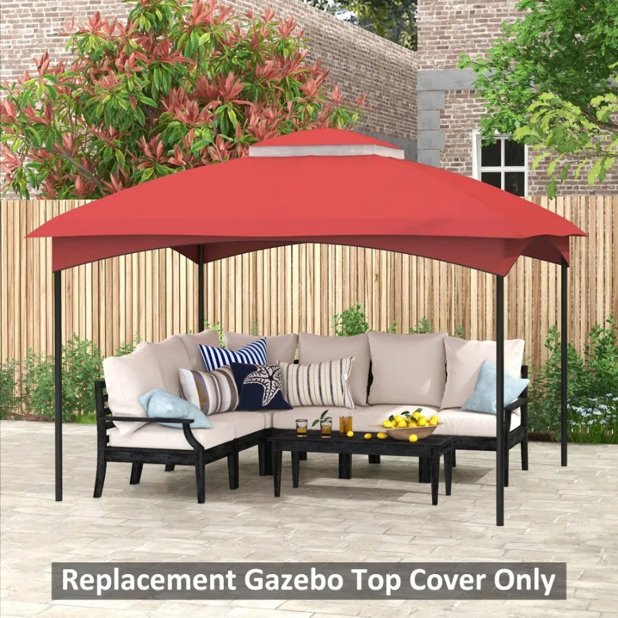 10' x 12' Gazebo Canopy Replacement 2Tier Outdoor Gazebo Cover Top Roof with Drainage Holes TOP ONLY Wine Red