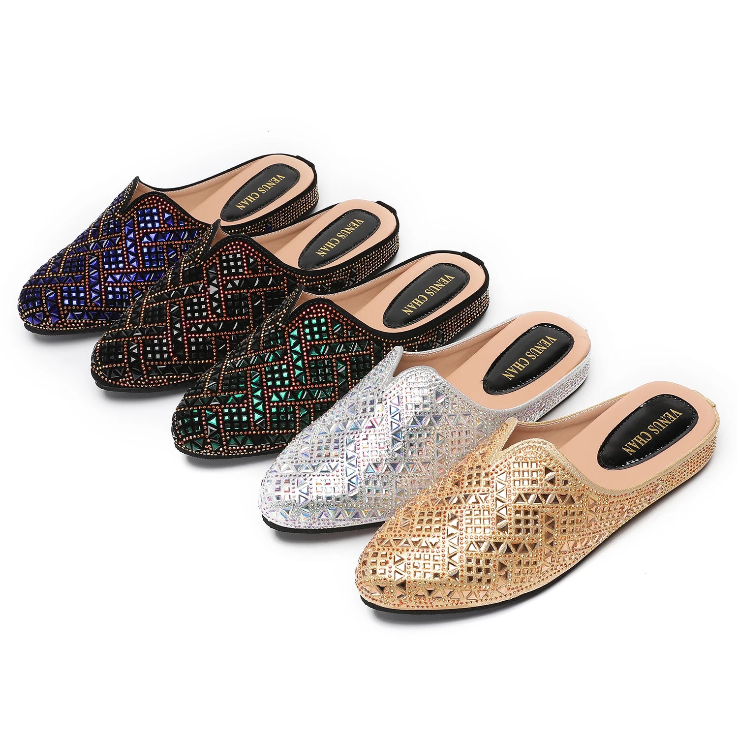 2025 Latest Design Nigeria Silver Color Half Shoes Elegant Flat Shoes for Woman Fashion Comfortable Party Slippers