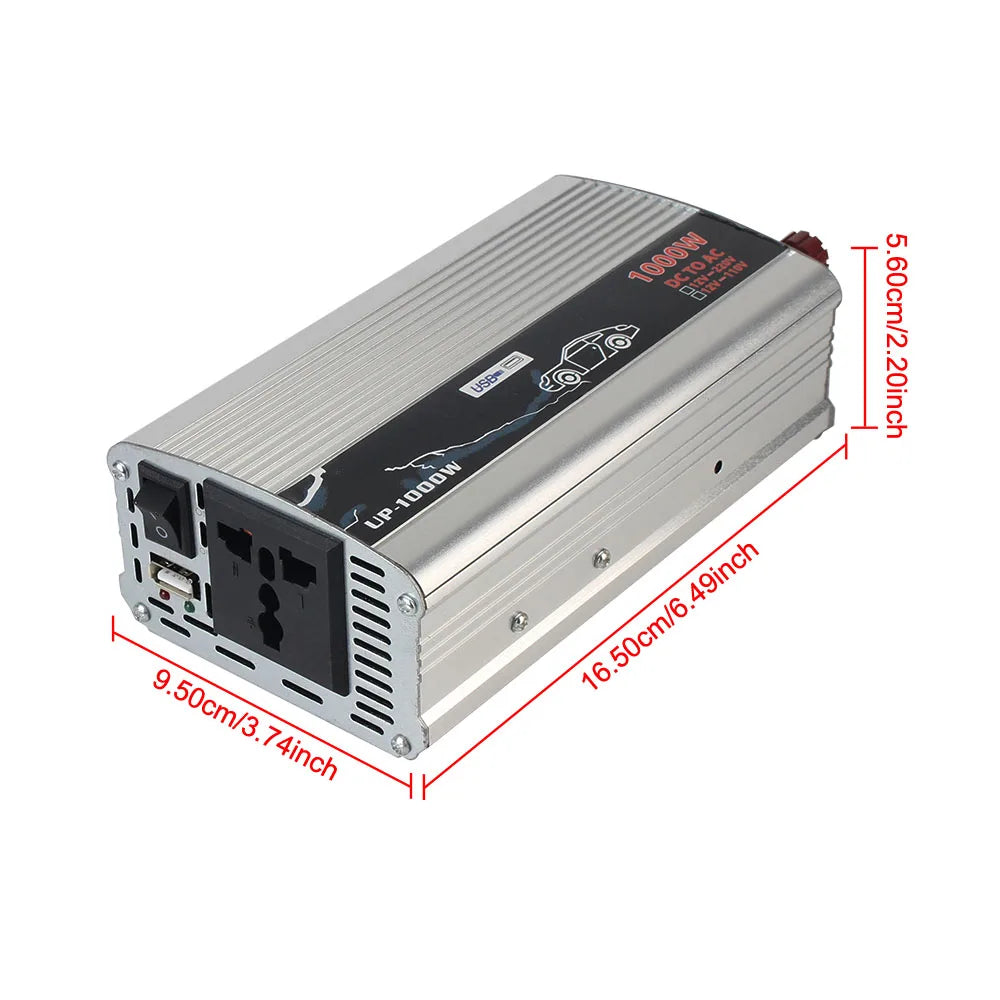 1000W Electronic Voltage Transformer Pure Sine Wave Power Inverter for Car Home Laptop Truck 12V to 110V 220V