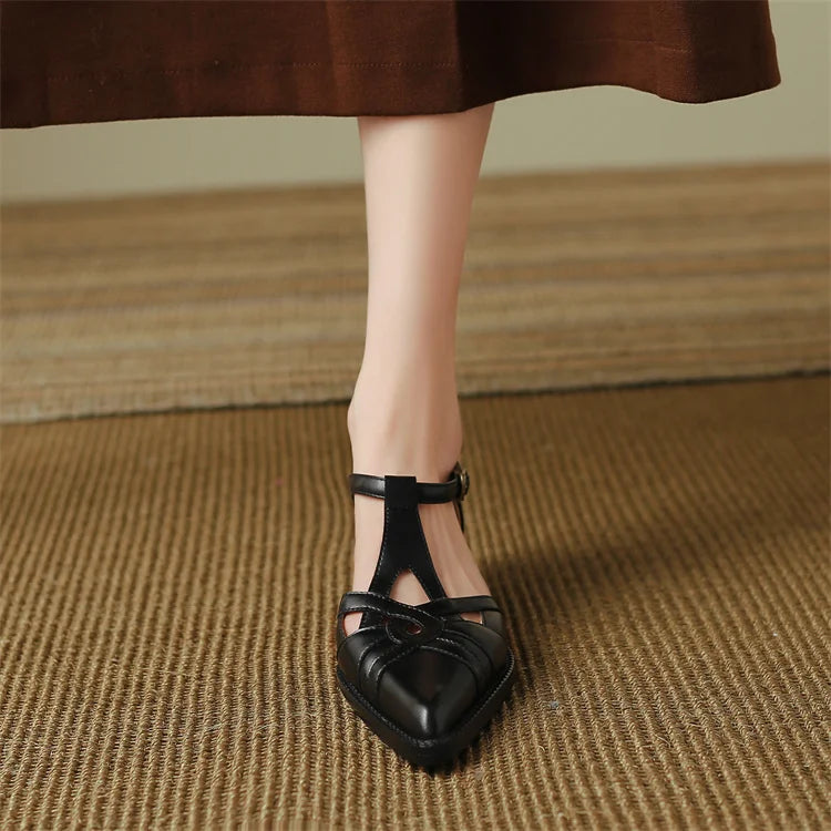 2024 Summer Women Shoes Pointed Toe Chunky Heel Shoes for Women Med-Heel Women Sandals Giadiator