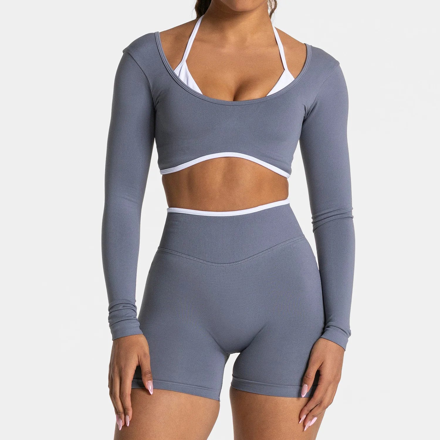 Seamless Fake Two-piece Long Sleeved Yoga Top  Women's Running and Fitness Sports Top Suit Top