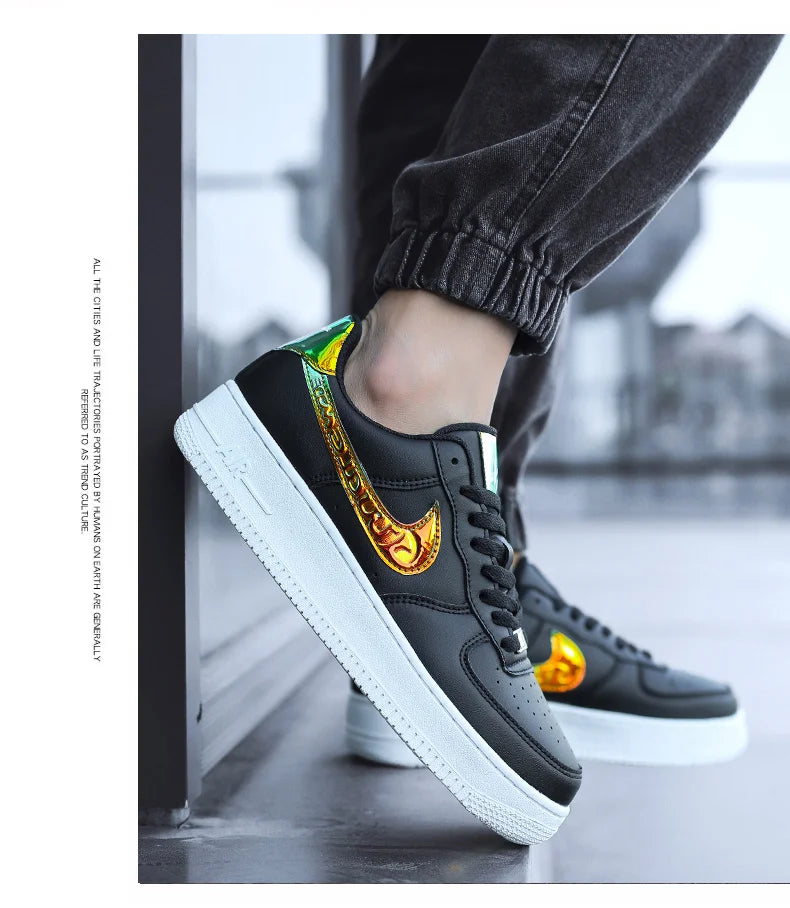 Aj1 Men's Air Force One Men's Shoes Video Game Pixel White Laser Joint Low-Top Sneakers Casual White Shoes