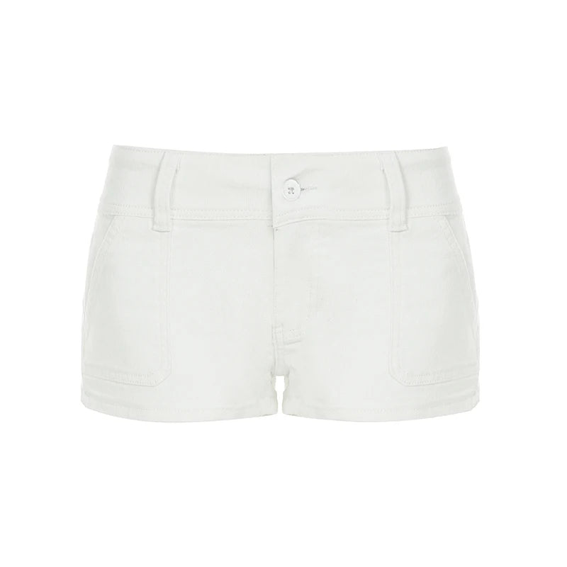 Y2K Women's Knitted White Shorts Pockets Sexy Low Rise Skinny Super Short Pants Streetwear Casual Summer Chic Basic Shorts Chic