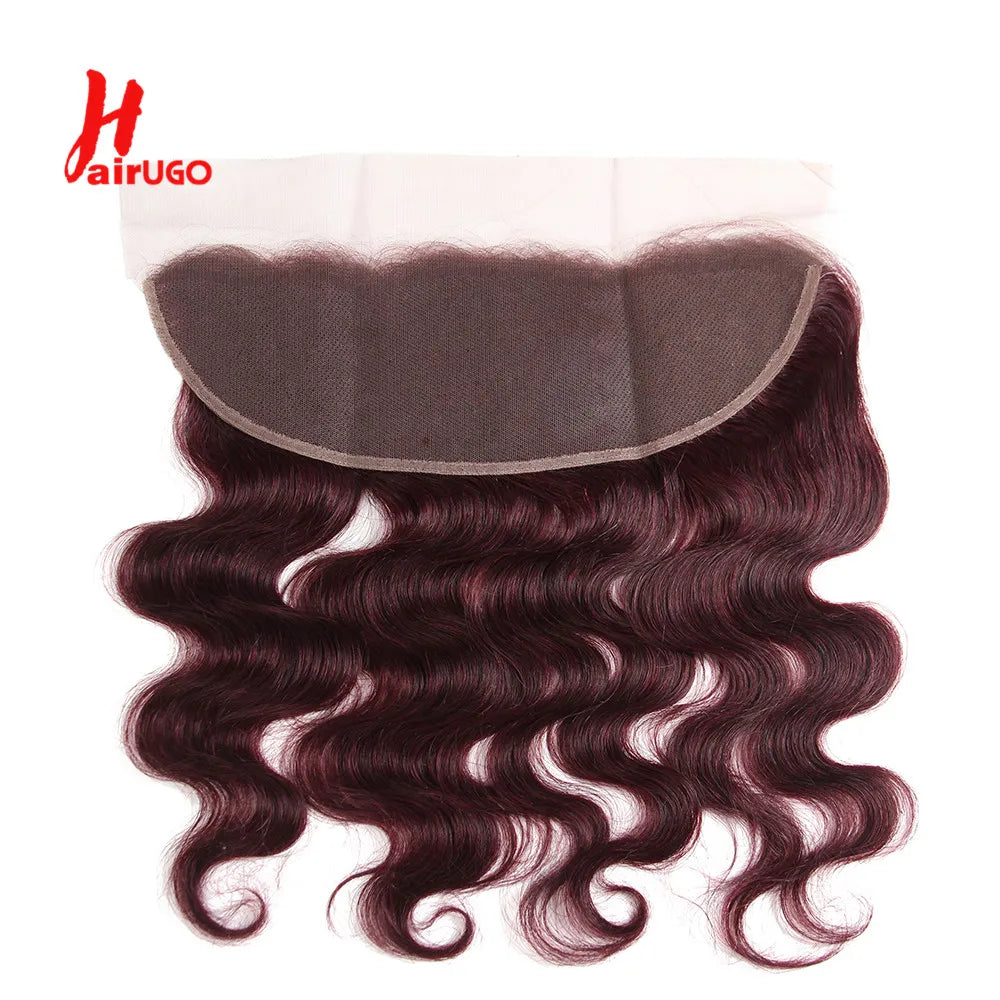HairUGo Brazilian 99J Body Wave 13x4 Lace Front 100% Human Hair 130% Density Remy Hair Burgundy Lace Frontal With Baby Hair