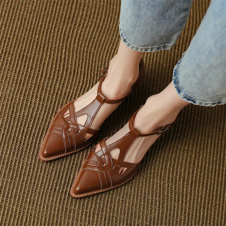 2024 Summer Women Shoes Pointed Toe Chunky Heel Shoes for Women Med-Heel Women Sandals Giadiator