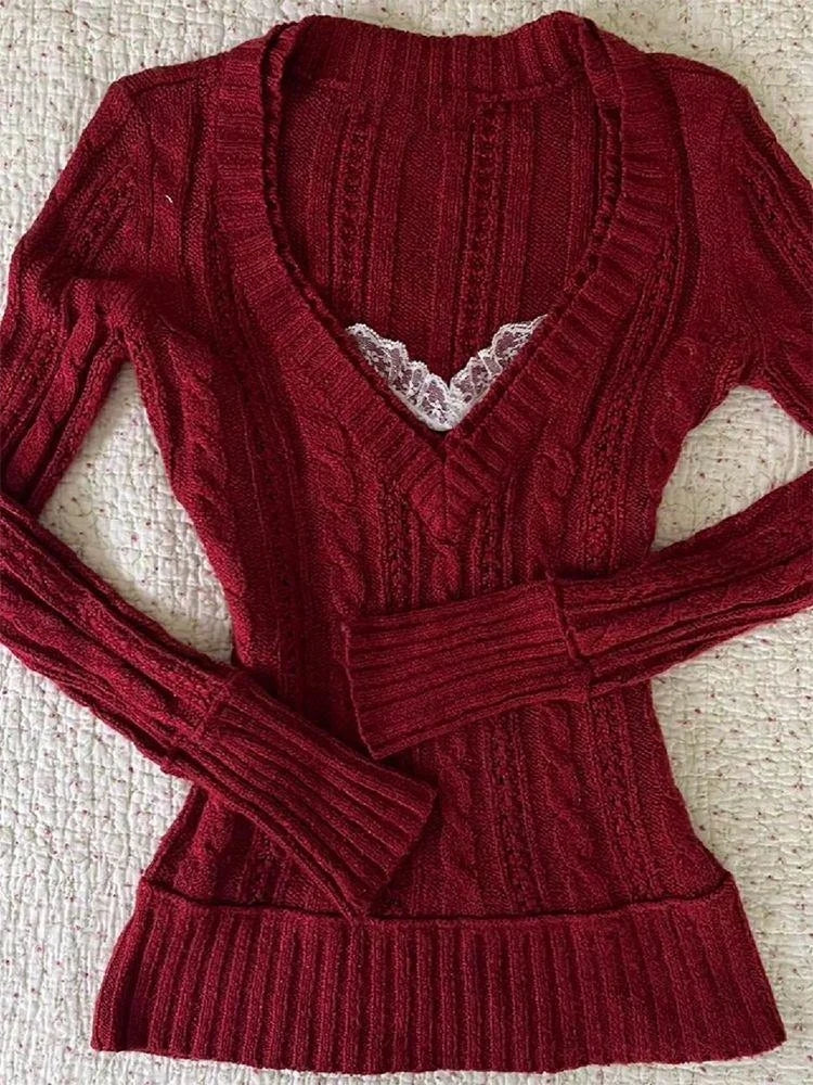 Y2k women's autumn and winter long sleeve sweater trend casual sweet slim knit Harajuku fashion retro warm electronic girl tops