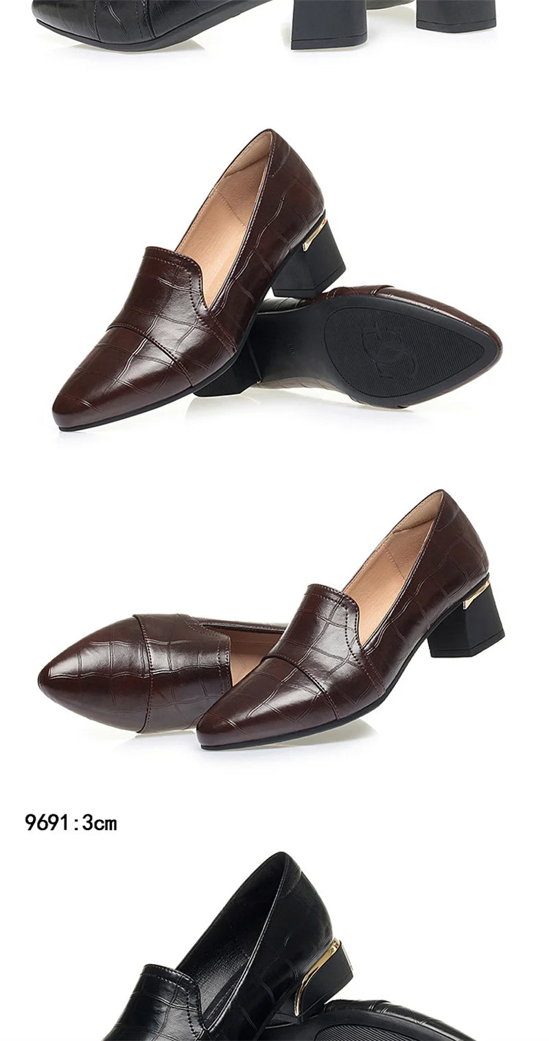 Mom Shoes Spring And Autumn Women's Leather Shoes Thick Heels Work Women's Shoes Comfortable Soft Sole Single Shoes Work Shoes