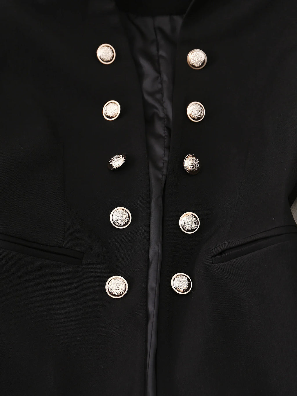 Elegant Black Double-Breasted Blazer with Golden Buttons -Long Sleeves, Polyester Fabric, Perfect for Spring/Fall, Formal Attire