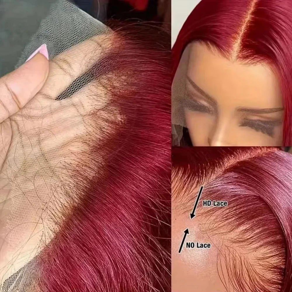 99J Burgundy Lace Front Wigs Straight Short Bob 13x4 HD Lace Frontal Wig Human Hair PrePlucked Natural Hairline Wine Red Bob Wig