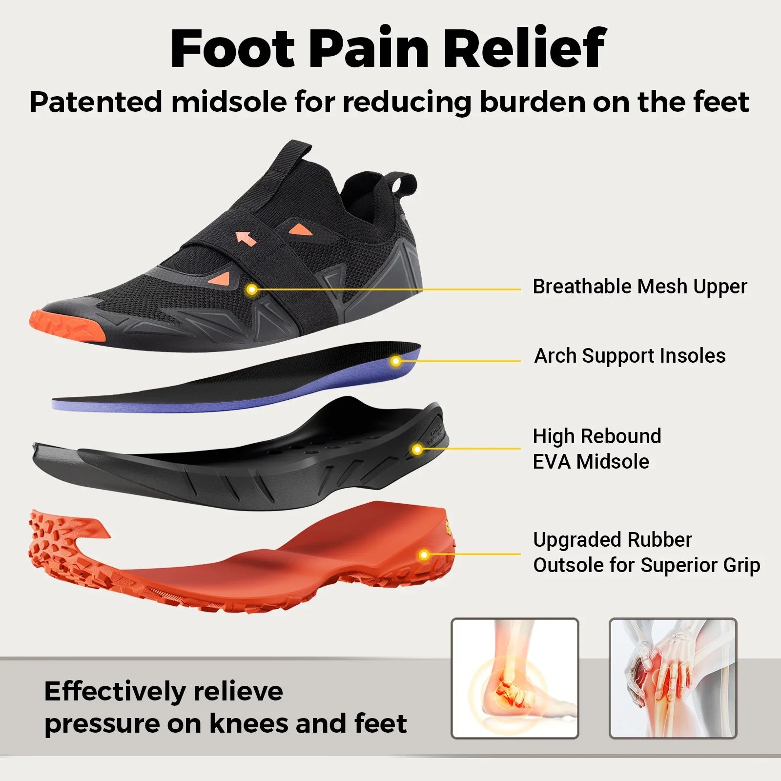 FitVille Men'S Widened Hiking Walking Shoes Slip-On Comfortable Orthopedic With Arch Support Non-Slip Sports Shoes For Travel