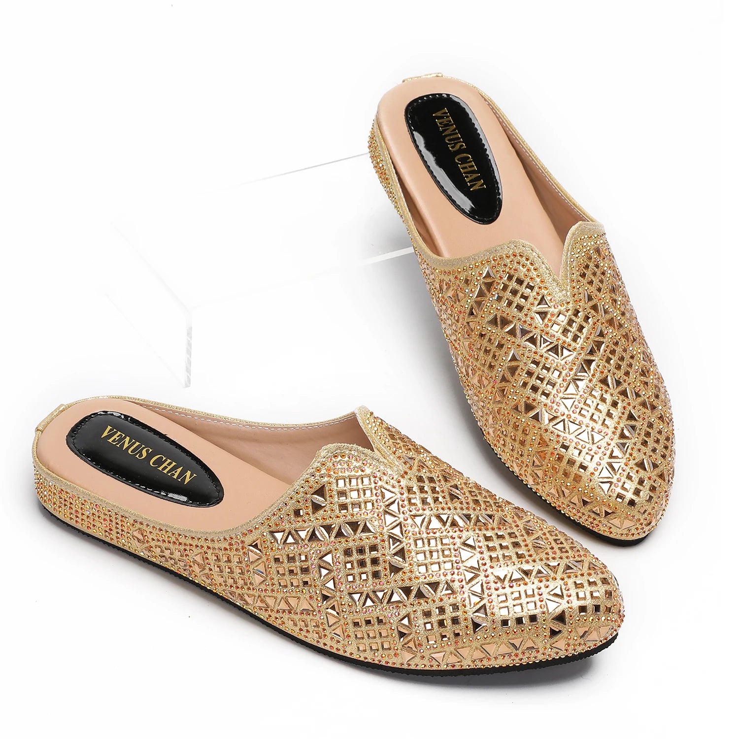 2025 Latest Design Nigeria Silver Color Half Shoes Elegant Flat Shoes for Woman Fashion Comfortable Party Slippers