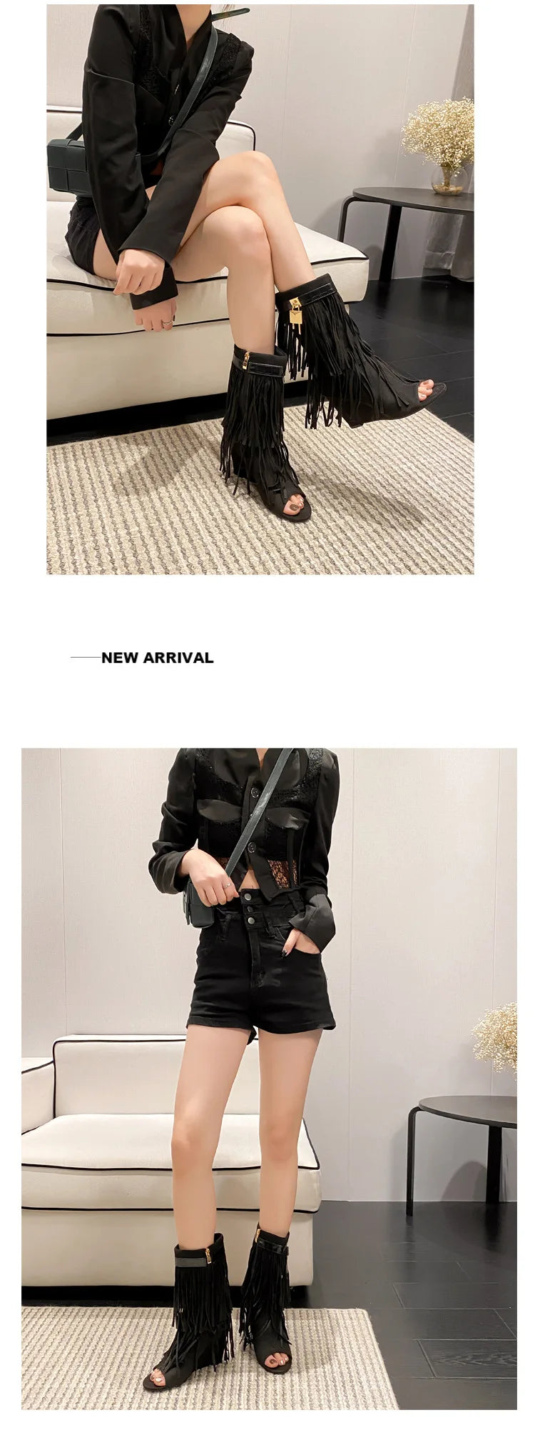 Designer Fringe Wedges Boot Sandals Woman High Heels Open Toe Party Prom Shoes 2025 Sexy Zipper Female Pumps Women Boots