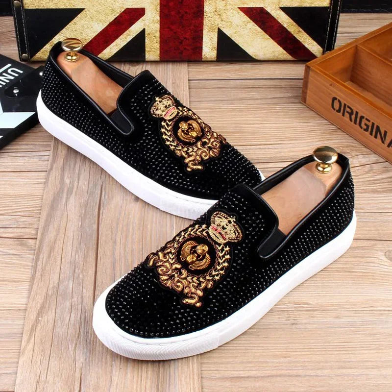 Men Tide Leather Casual Shoes Man Fashion Luxury Embroidery Flat Shoes Leisure Sneakers Loafers Shoes for Men