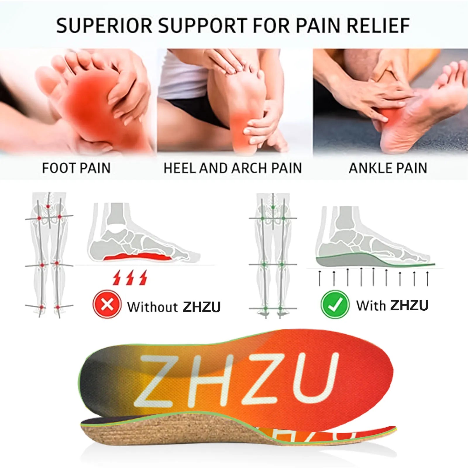 Plantar Fasciitis cork Insoles for Men Women - Orthotics Inserts, Shoe Insoles Arch Support Flat Feet Inserts Work Boot Insoles