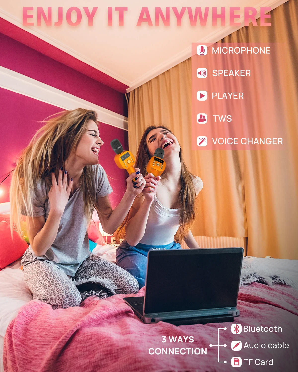 Karaoke Microphone Bluetooth Wireless Portable Home Singing Machine with Duet Sing/Record/Play/Reverb for Adult/Kid Gift