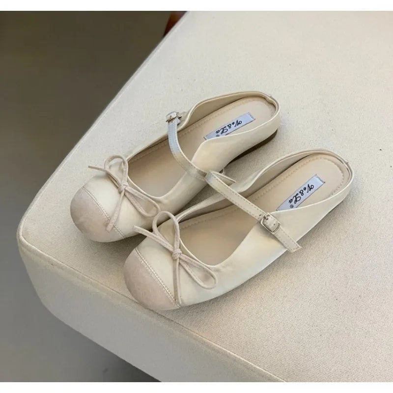 New Style Luxury Satin Silk Ballet Shoes Woman Classic Square Toe Bowtie Elastic Band Ballerina Flats Ladies Soft Loafers