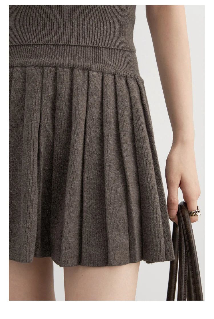 CHIC VEN Women Skirt Sets Solid Knitted Cardigan Short Sleeved Top Female Pleated Skirt Three Piece Optional Spring Autumn 2024