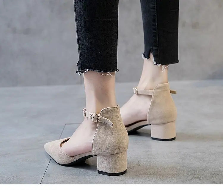 Small Size 31-34 Fashion Closed Toe Sandals Low Heeled Woman Ankle Strap Shoes Pointed Thick Heel Sandalias De Mujer Ladies Shoe