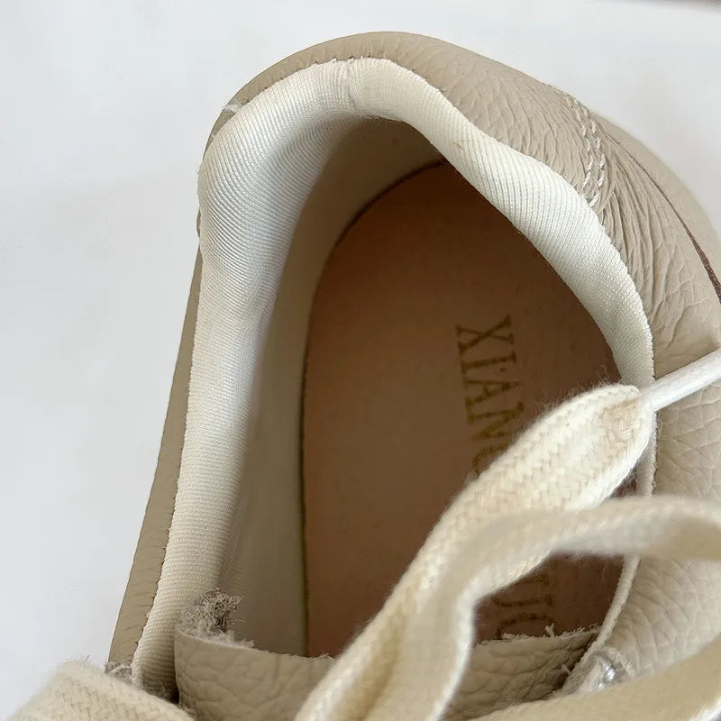 Careaymade-Genuine Leather wider toe women's shoes,soft sole comfortable casual single shoes,lace Barefoot small white shoes