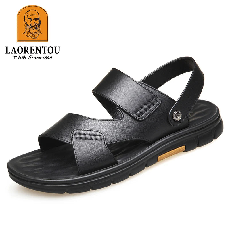 Laorentou Genuine Leather Summer Casual Beach Shoes, Cowhide Soft Soles, Anti Slip, Dual-Purpose Sandals for External Wear2050606