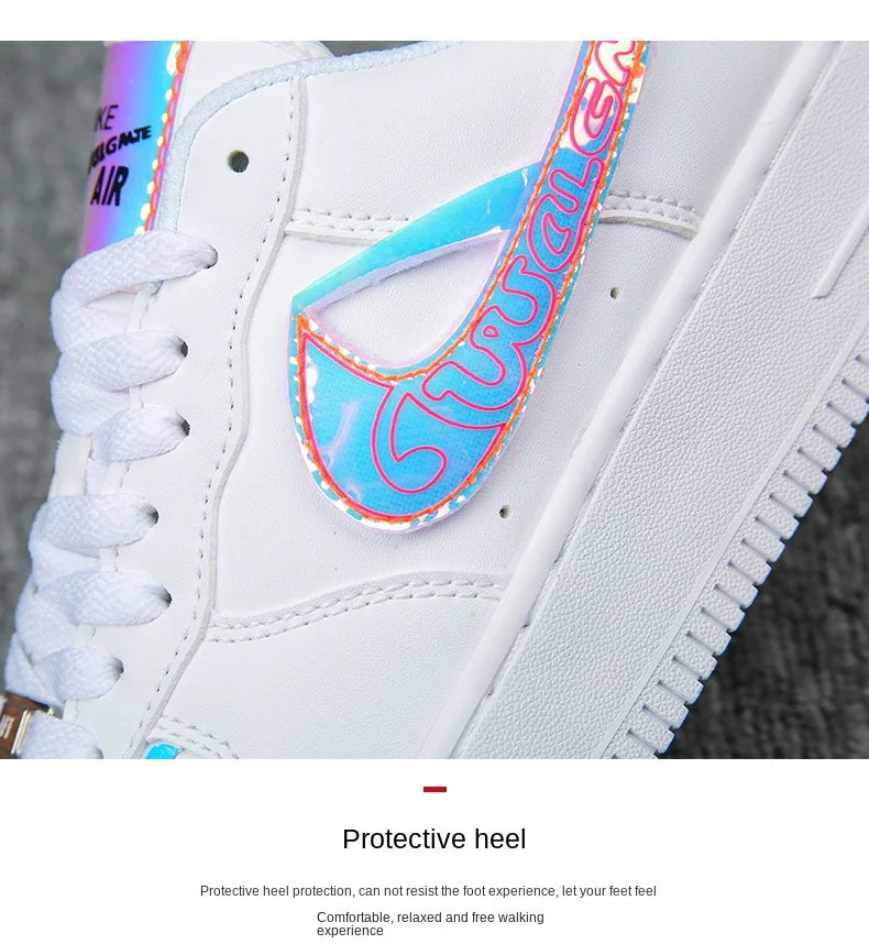 Aj1 Men's Air Force One Men's Shoes Video Game Pixel White Laser Joint Low-Top Sneakers Casual White Shoes