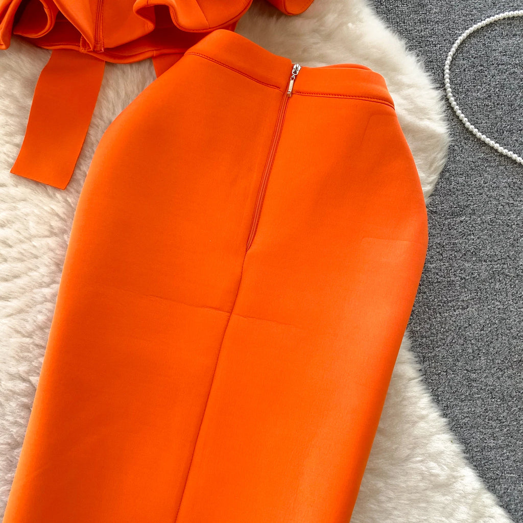 Sexy One-oulder Banded Waist Gown Set with Pleated Skirt Two-Piece Ensemble Courtly Sle Versatile Top f-length A-Line ...