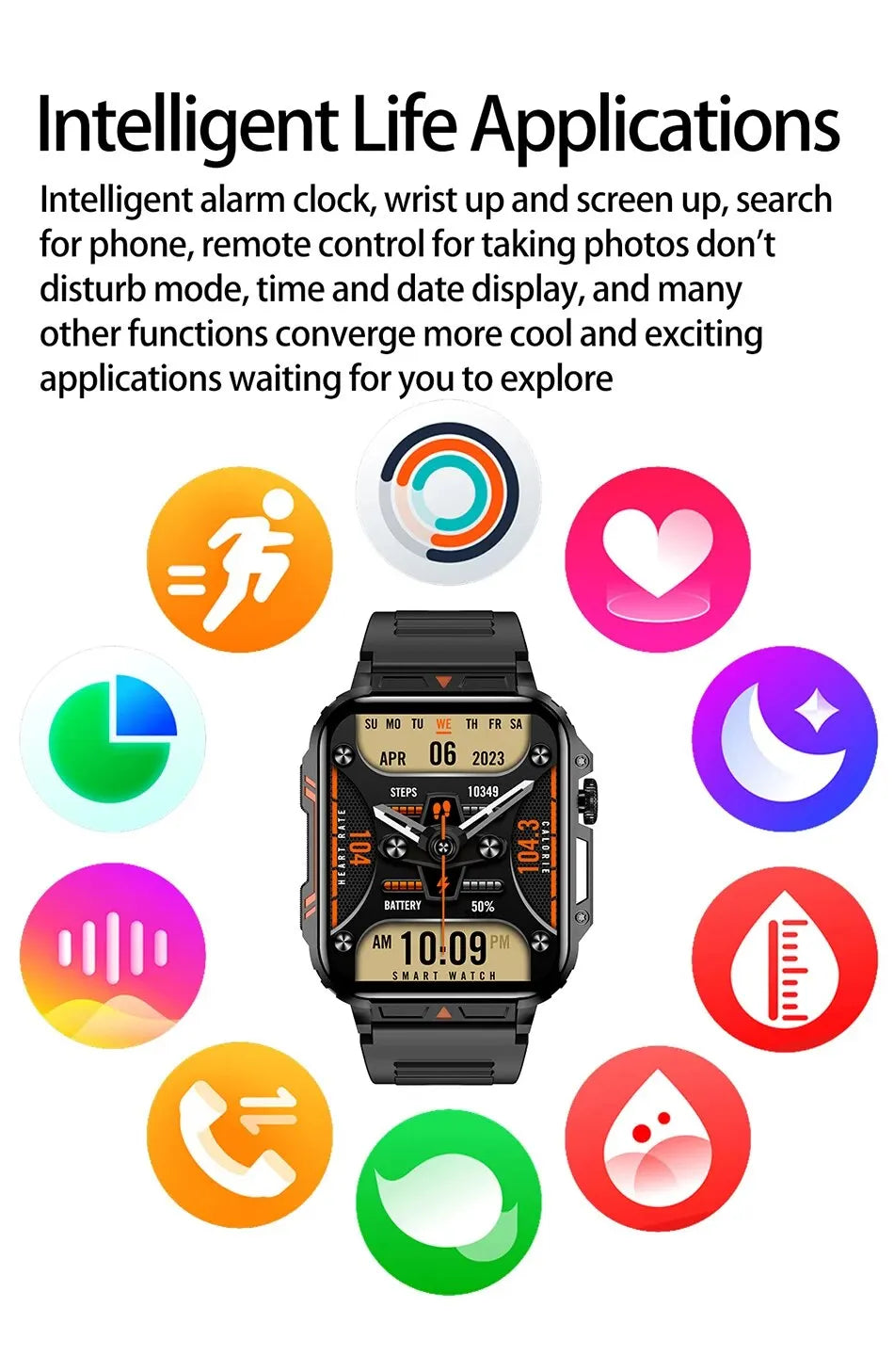 2024 Smartwatch 1.95 Inch Screen Health Monitoring Watches IP68 Waterproof Sport Fitness Smart Watch For Men Women Reloj Hombre