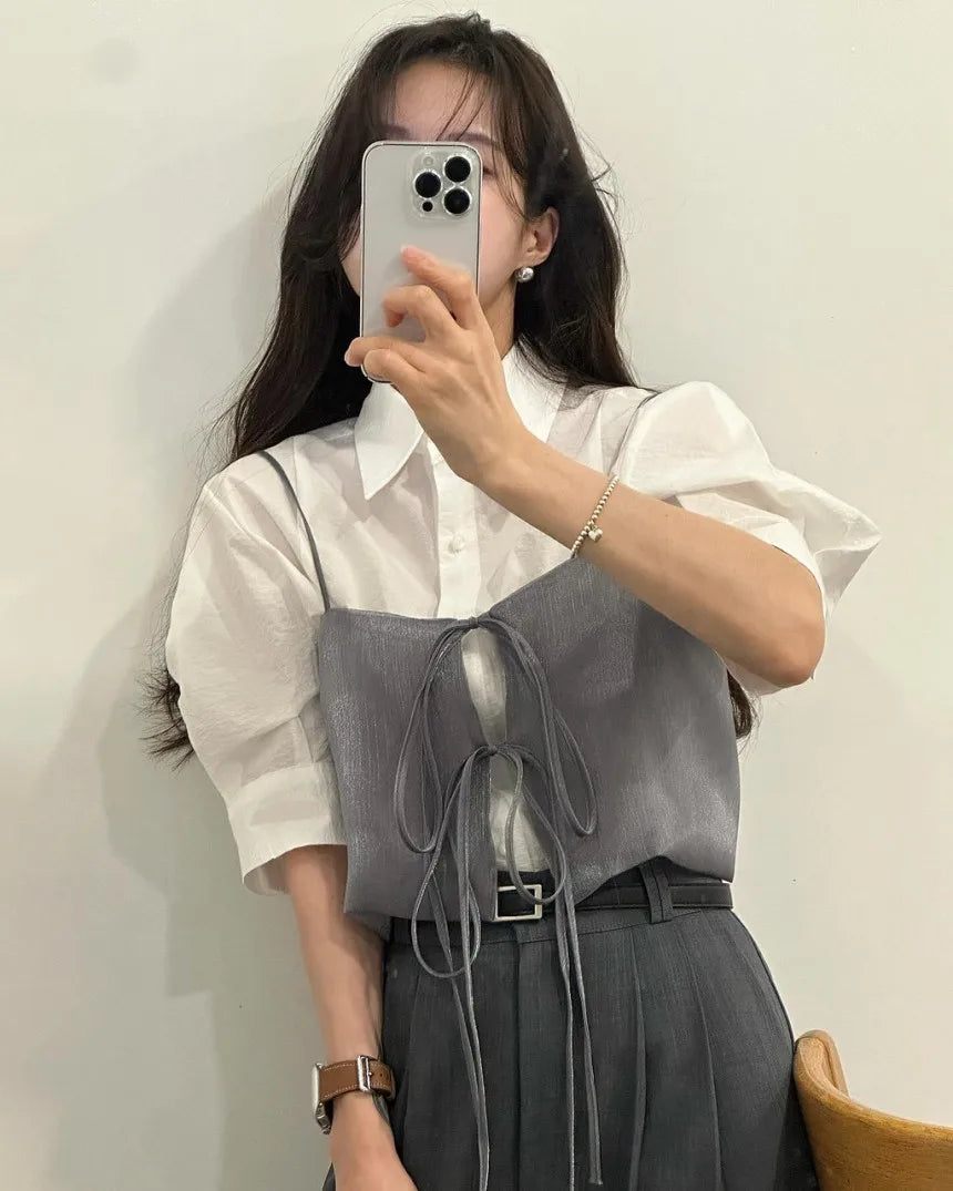 Chic Summer Loose ort Svel Vest Women's Faion Design Collar Tied Casual Versatile Layering Top Chinese Brand