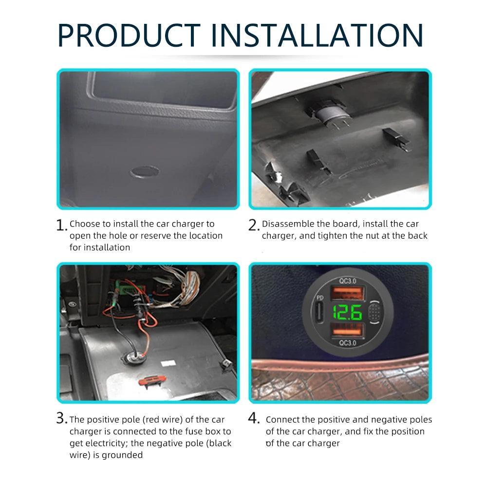 100W USB Outlet Car Charger Dual QC3.0 & PD 3 Ports USB C Socket with Voltmeter Touch Switch for Car Boat Marine Truck RV