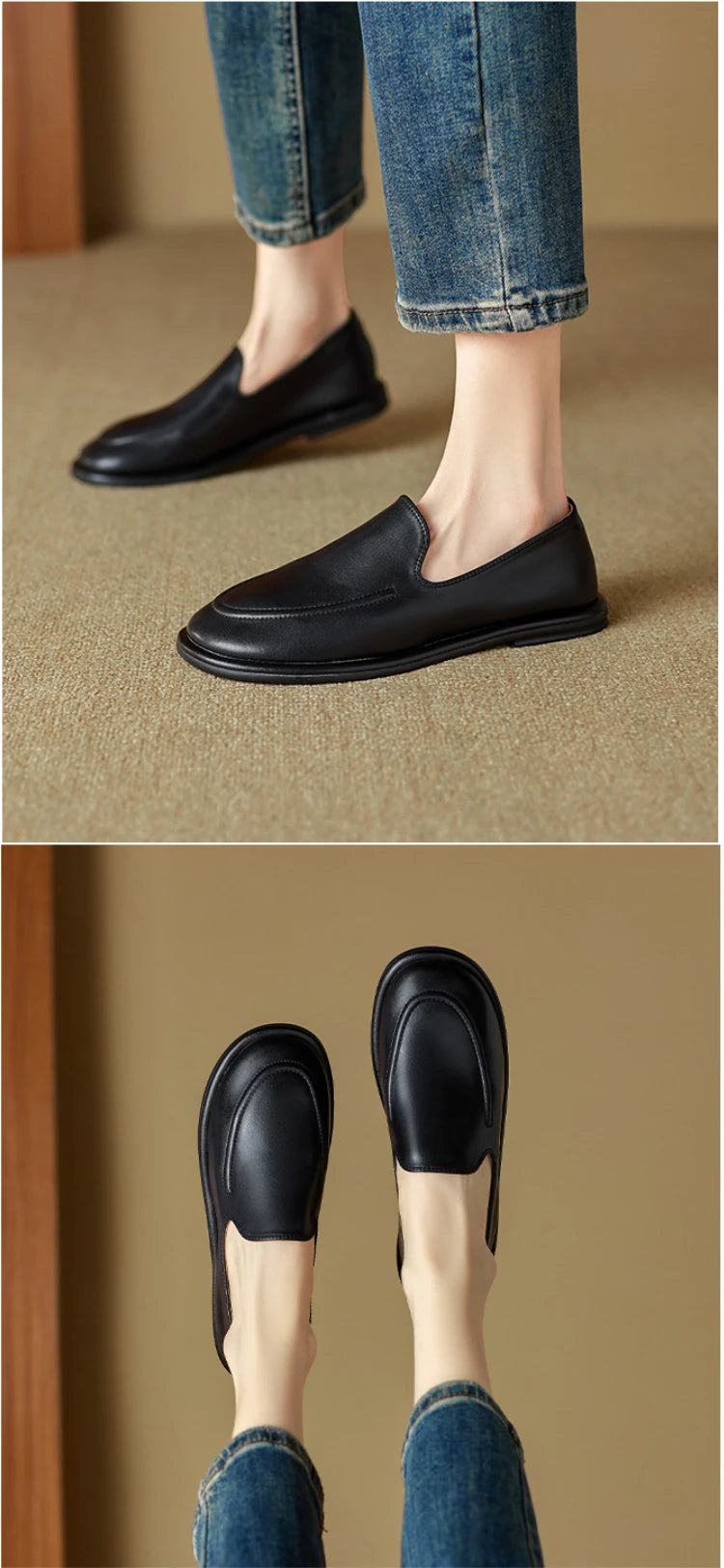 CICIYANG Loafers Women 2025 New Spring Round Toe One Foot Slip-on Shoes Women Genuine Leather Soft Flats Shoes Women