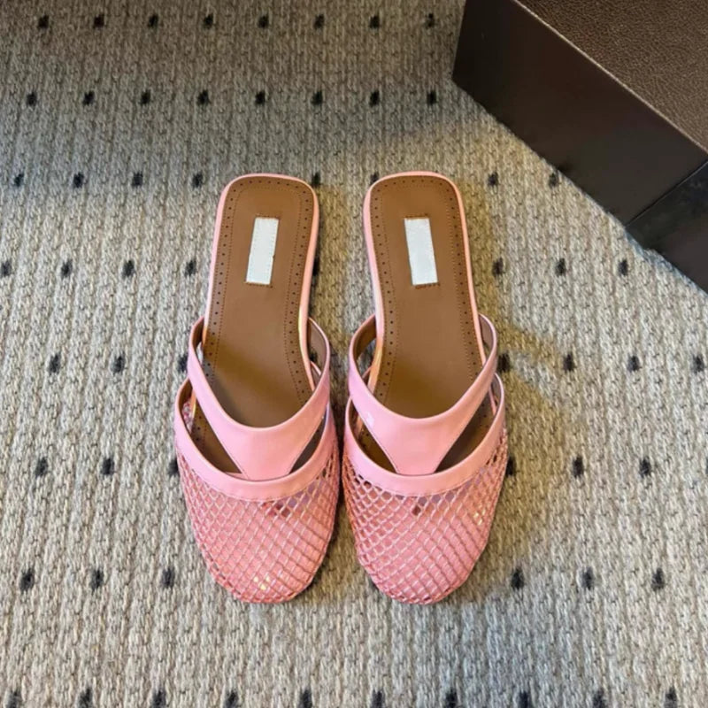 Mesh Buckle Ballet Shoes For Women, High Version 2025 Fairy Hollow Flat Bottom Pink Fishing Net, Mary Jane Single Shoe